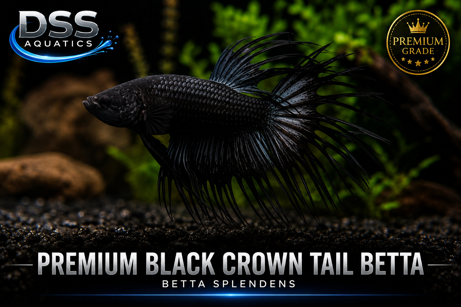 Premium Black Crown Tail Betta Splendens – WYSIWYG Specimen